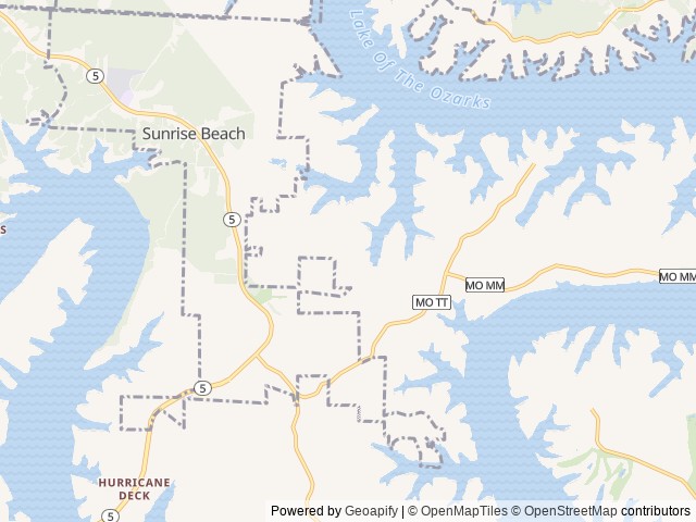 Map of Deer Valley Campground location at Sunrise Beach, MO, United States