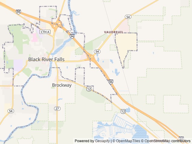Map of Parkland Village Campground location at Black River Falls, WI, United States