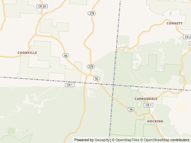 Map of Happy Hills Campground - Hocking Hills Jellystone location at Nelsonville, OH, United States