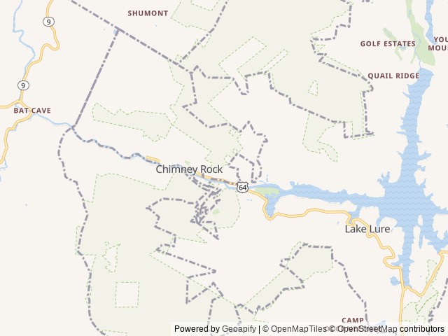 Map of Silver City Campground location at Chimney Rock, NC, United States