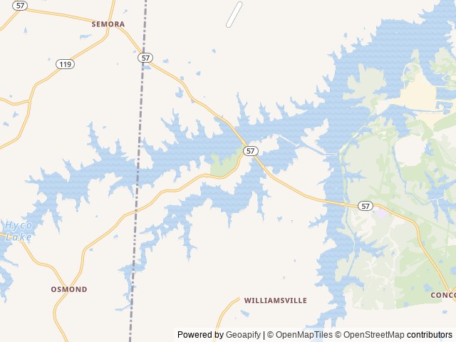 Map of Hyco Lake Park & Campground location at Roxboro, NC, United States