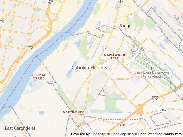 Map of Cahokia RV Parque location at Cahokia, IL, United States