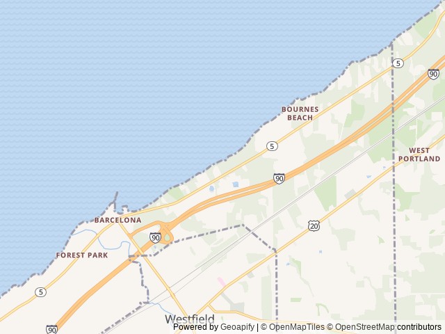 Map of Moose Beach location at Westfield, NY, United States