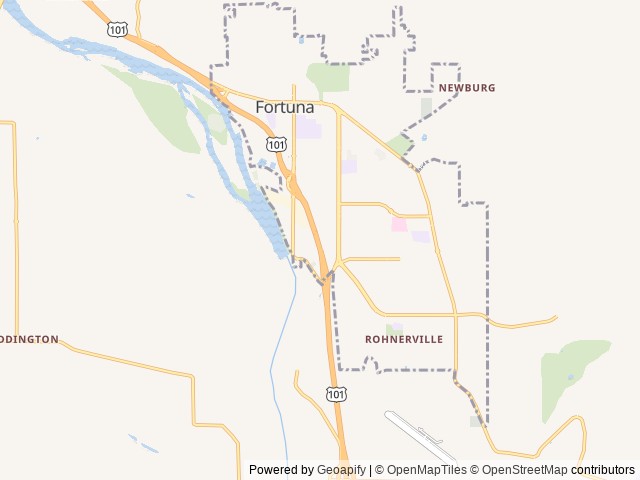 Map of Riverwalk RV Park & Campground location at Fortuna, CA, United States