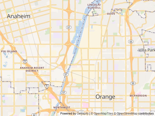 Map of Orangeland RV Park location at Orange, CA, United States