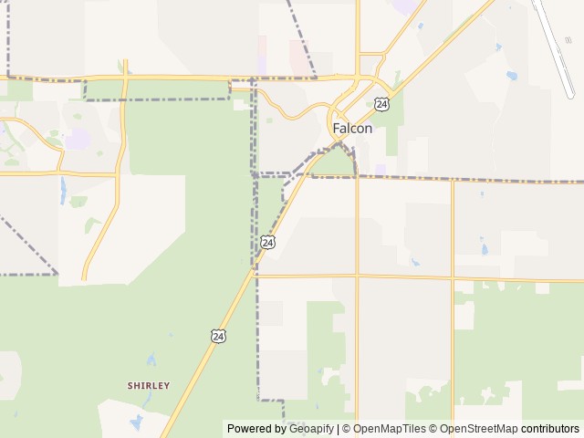 Map of Falcon Meadow RV Campground location at Peyton, CO, United States