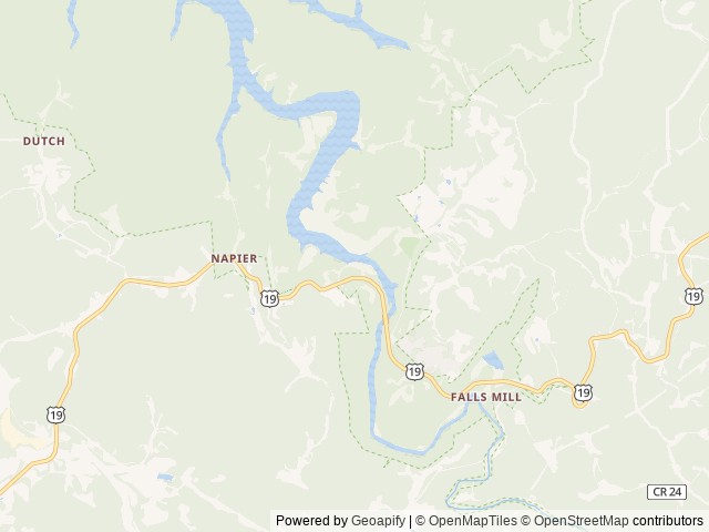 Map of Bulltown Camp location at Napier, WV, United States