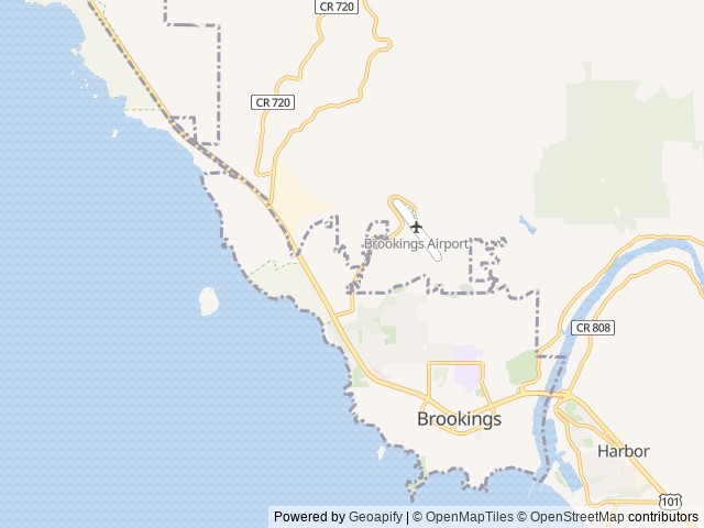Map of Harris Beach State Park location at Brookings, OR, United States