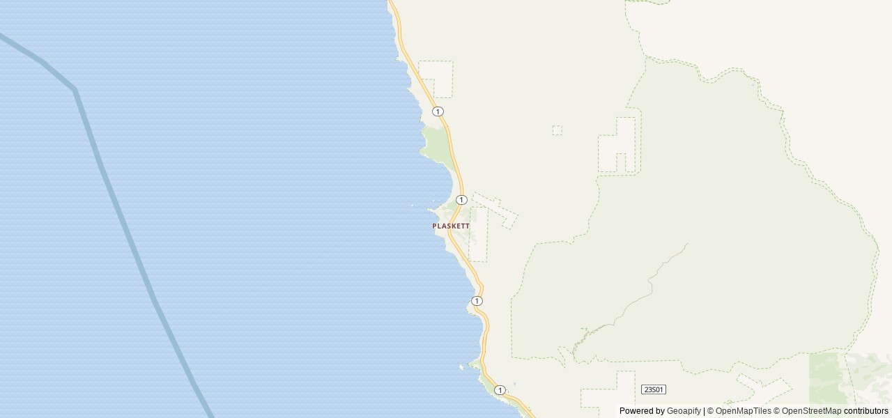 Map of Plaskett Creek Campground location at Big Sur, CA, United States