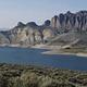 A landscape shot of Blue Mesa Reservoir with peaks in the background