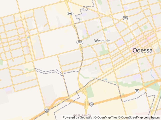 Map of Texas Four RV Park location at Odessa, TX, United States