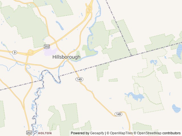 Map of Oxbow Campground location at Hillsborough, NH, United States