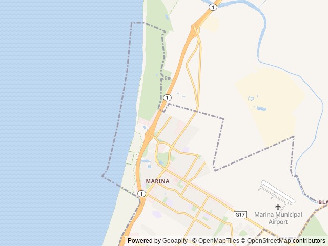 Map of Marina Dunes RV Park location at Marina, CA, United States