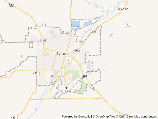 Map of Sleeping Bear RV Park & Campground location at Lander, WY, United States