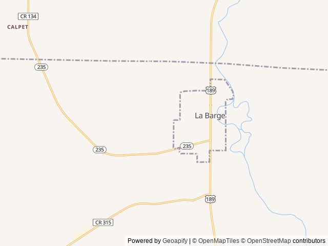 Map of Mountain Bluebird RV Park location at La Barge, WY, United States