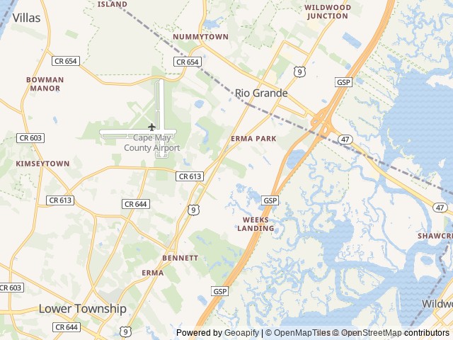 Map of Beachcomber Camping Resort location at Cape May, NJ, United States