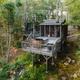 Isle Au Haut exterior drone shot at Seguin Tree Dwellings, vacation rental in Georgetown Maine