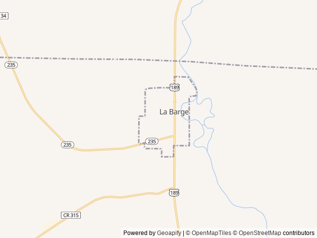 Map of Oak Street RV Park location at La Barge, WY, United States