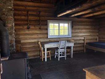 Wood burning stove and table with chairs