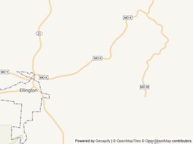 Map of Four Creeks Ranch Campground location at Ellington, MO, United States