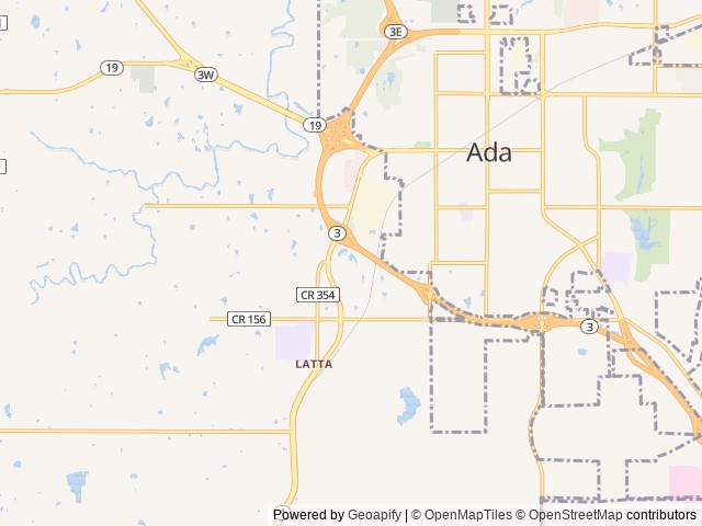 Map of Twin Lakes RV Park location at Ada, OK, United States
