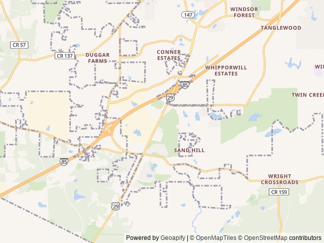 Map of Auburn RV Park at Leisuretime Campground location at Auburn, AL, United States