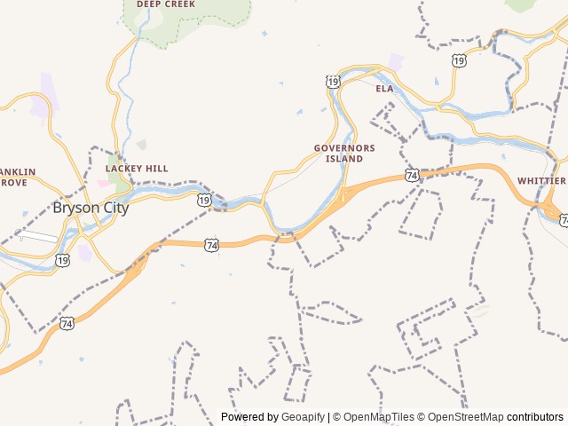 Map of Grumpy Bear RV Park and Campground location at Bryson City, NC, United States