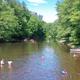 Riverside beach and people in the water