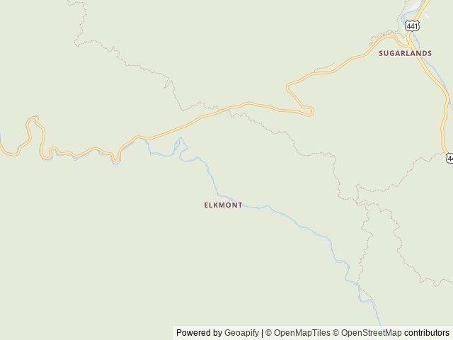 Map of Elkmont Campground location at Gatlinburg, TN, United States