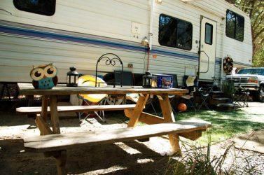 Close view of an RV site with picnic table and outdoor setup — shows typical campsite amenities and layout (page: https://www.woodsvalley.com/our-campgound/).
