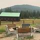 Five benches around a campfire