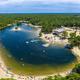 Aerial view of lake and water fun