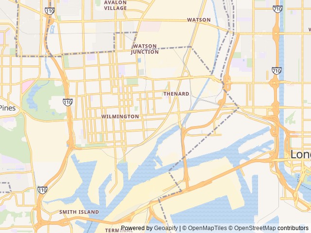 Map of Pacific RV Park location at Wilmington, CA, United States