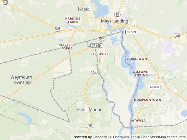 Map of Pleasant Valley Family Campground location at Estell Manor, NJ, United States