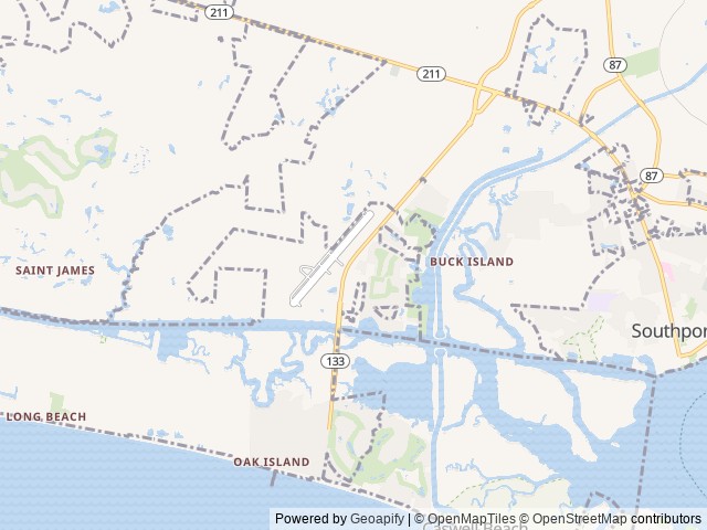 Map of Oak Island Campground location at Southport, NC, United States