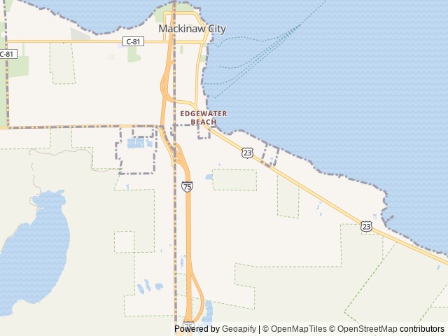 Map of Tee-Pee Campground location at Mackinaw City, MI, United States