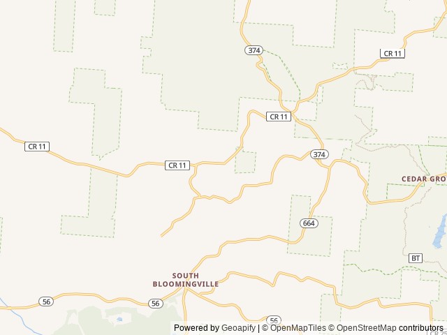 Map of Pine Creek Cabins & Camping Resort location at New Marshfield, OH, United States