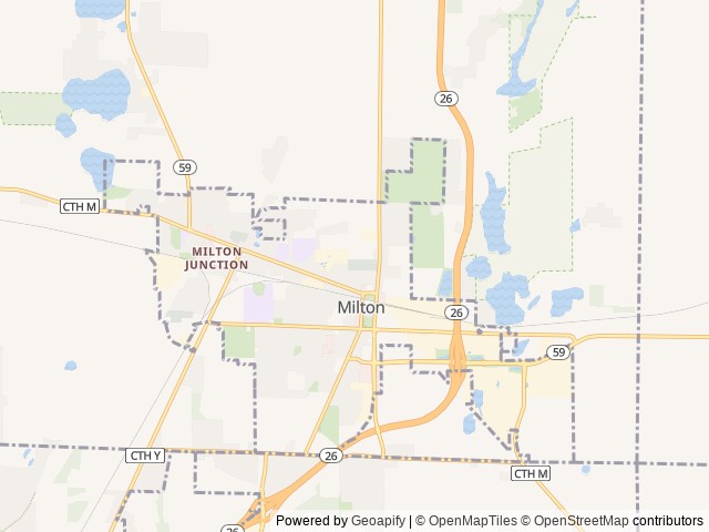 Map of Milton KOA/Hidden Valley Resort location at Milton, WI, United States