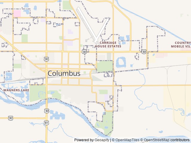 Map of Platte County Fairgrounds, Ag Park location at Columbus, NE, United States