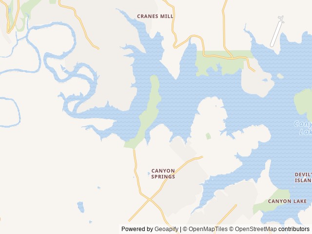 Map of Cranes Mill Park location at Canyon Lake, TX, United States