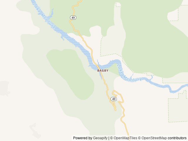 Map of Bagby Campground and Recreation Area location at Mariposa, CA, United States