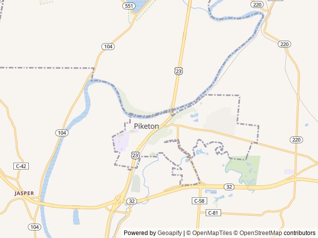 Map of Rockwater Campground location at Piketon, OH, United States