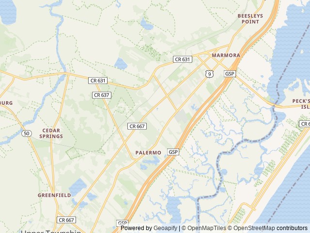 Map of Whippoorwill Campground location at Upper Township, NJ, United States