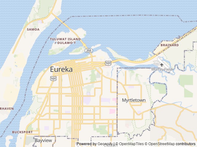 Map of Coastal Pines RV Resort location at Eureka, CA, United States
