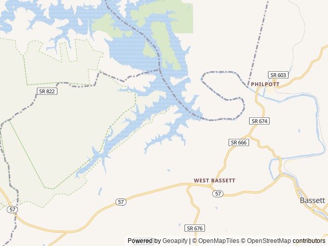 Map of Philpott Park location at Bassett, VA, United States
