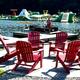 chairs overlooking the lake with wibits and pontoon boats at austin lake rv park in ohio