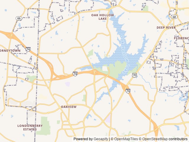 Map of Oak Hollow Campground location at High Point, NC, United States