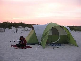 A tent pitched on the sand