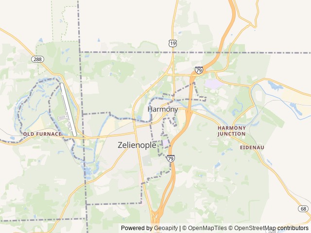 Map of Indian Brave Campground location at Harmony, PA, United States