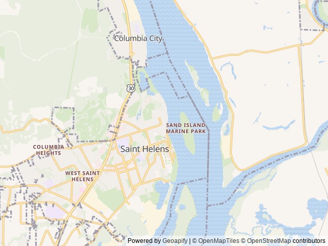 Map of Sand Island Campground location at St. Helens, OR, United States